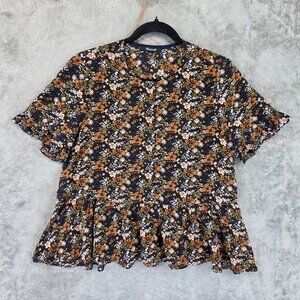 Madewell Shirt Womens Small Blue Floral Silk Ruffle Peplum Blouse Top H6700